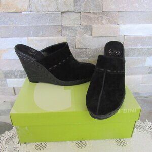 Gianni Bini Black Suede Wedge Mule Shoes in Great Shape, Size 8 1/2